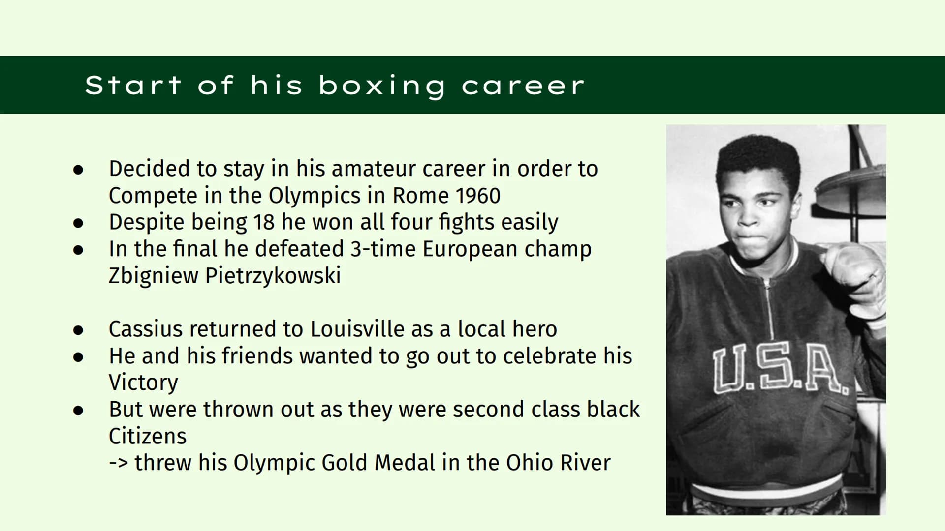 
<h2 id="childhoodandearlylife">Childhood and Early Life</h2>
<p>Muhammad Ali, born in 1942 in Louisville, Kentucky, grew up in a poor house