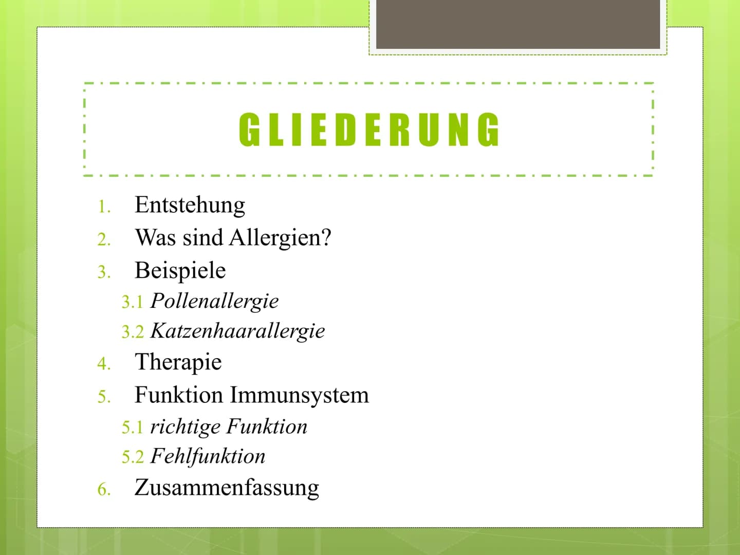 ALLERGIEN Allergien
0. Statistik
Robert Koch Institut
Stand: April 2017
Fast jeder 3. Deutsche→ Allergie
Allergische Symptome vor allem bei 