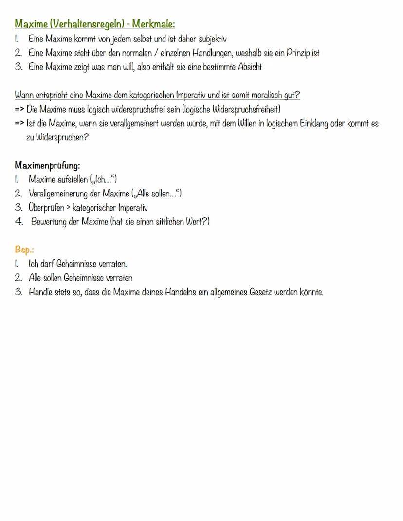 Deontologische
Ethik Immanuel Kant
Deontologische Ethik = Wirkung hinter all dem Handeln (Ergebnis bei Kant egal)
Welches Verhalten ist mora