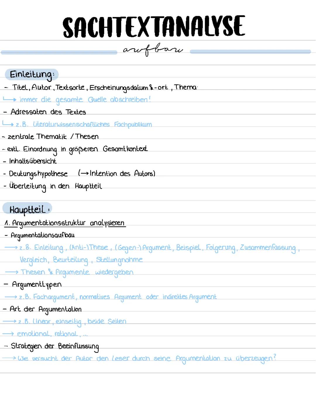 Aufbau einer Sachtextanalyse in Deutsch
