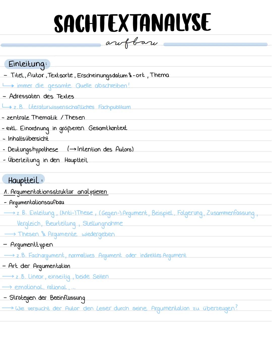 SACHTEXTANALYSE
arefbare
Einleitung:
Titel, Autor, Textsorte, Erscheinungsdatum & -ort, Thema
immer die gesamte Quelle abschreiben!
Adressat
