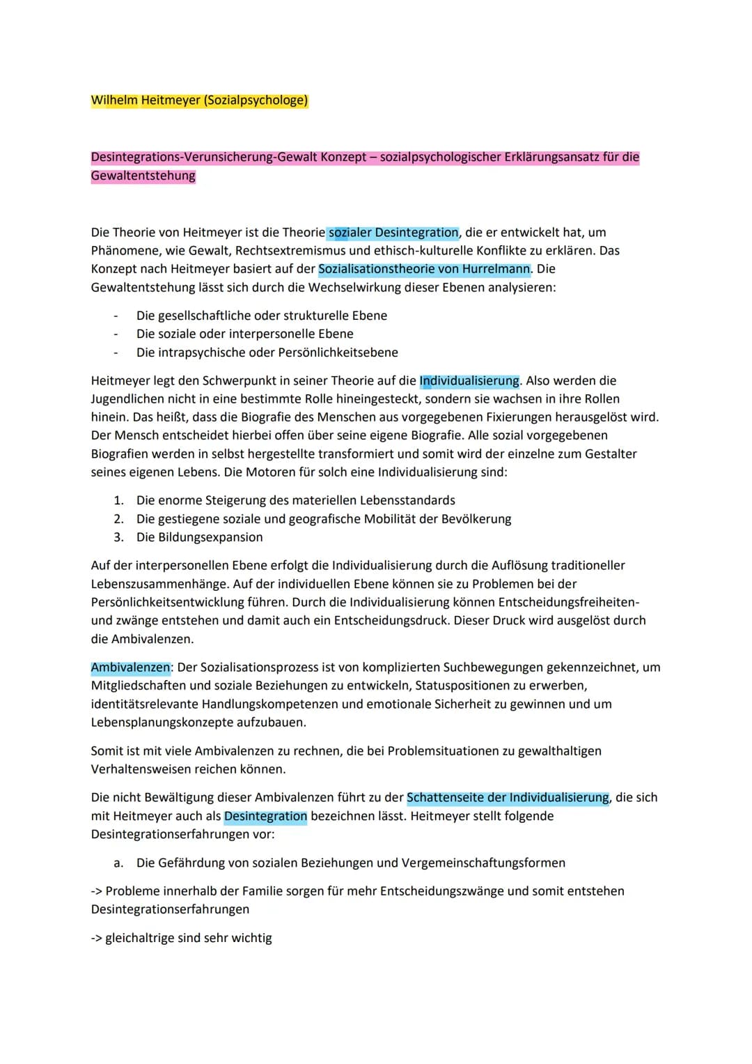 Wilhelm Heitmeyer (Sozialpsychologe)
Desintegrations-Verunsicherung-Gewalt Konzept – sozialpsychologischer Erklärungsansatz für die
Gewalten