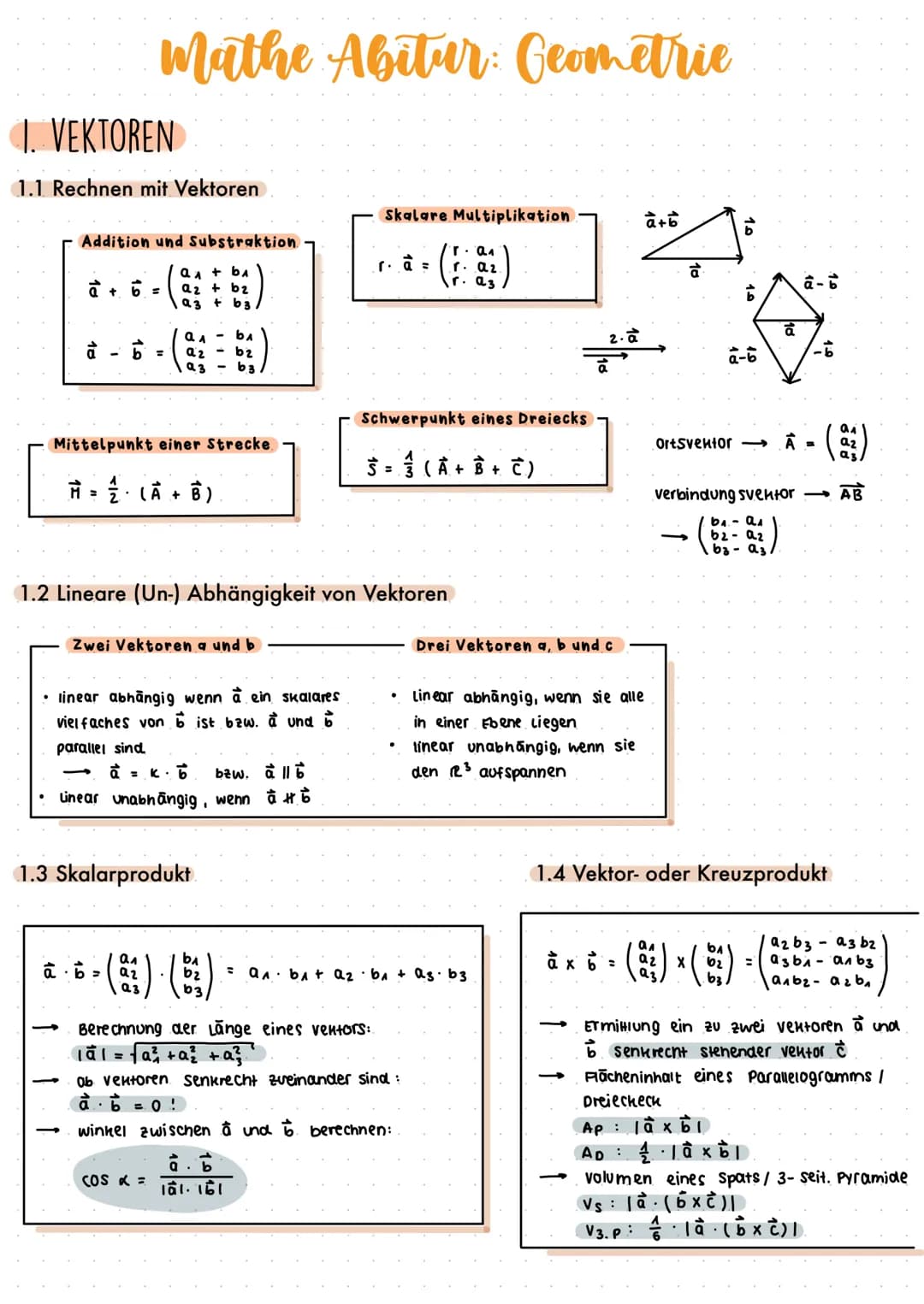 J. VEKTOREN
1.1 Rechnen mit Vektoren
Addition und Substraktion.
a₁ + b₁
az + b2
03 + b3
a + 6
M =
-
-
Mittelpunkt einer Strecke.
Mathe Abitu