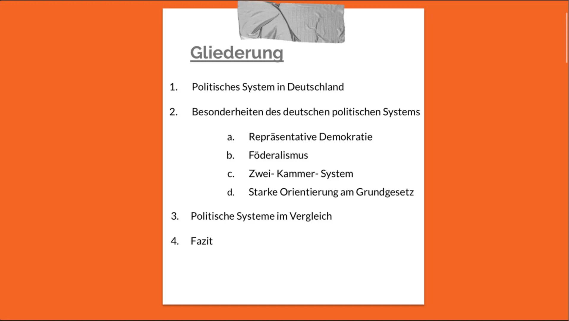Das politische
System in
Deutschland 1.
2.
Gliederung
Politisches System in Deutschland
Besonderheiten des deutschen politischen Systems
a. 