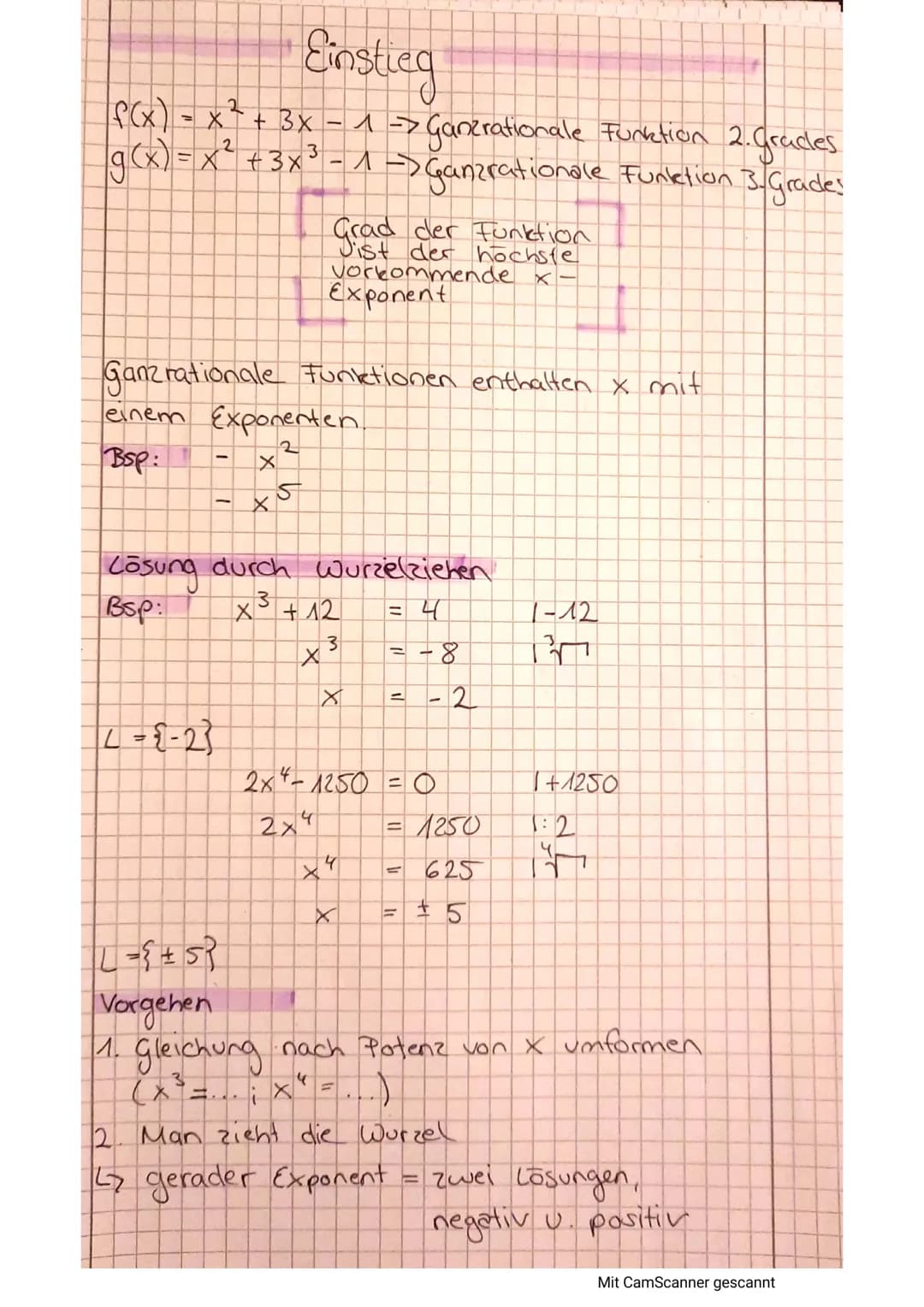 Einstieg
f(x) = x² + 3x = 1 -> Ganerationale Funktion 2. grades
|g(x) = x² + 3x³ - 1 -> Ganzrationale Funktion 3. Grades
2
-
Ganzrationale F