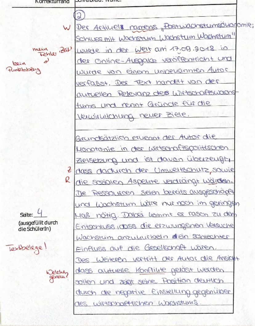 Sozialwissenschaften Q1 GK
1. Klausur
19.10.2023
Name:
Postwachstumsökonomie: Schluss mit Wachstum Wachstum Wachstum Spiegelt seine
Menung
I