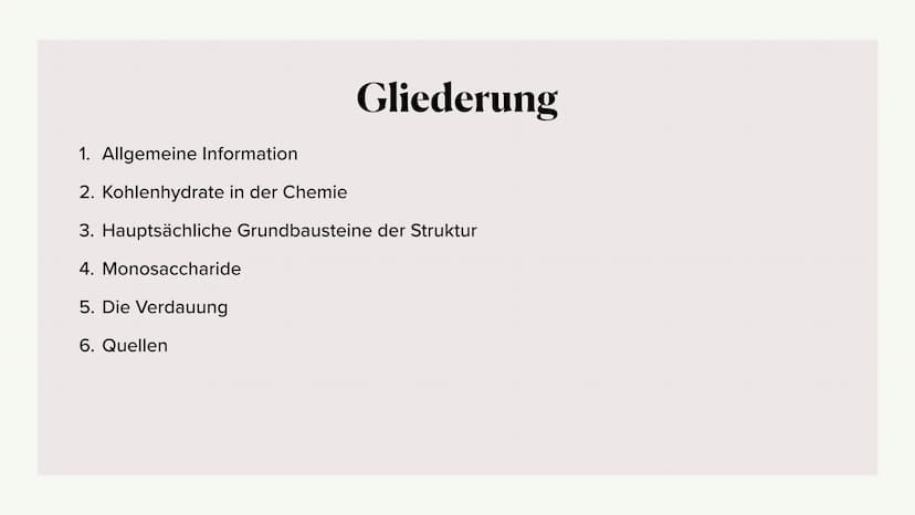 Kohlenhydrate
20.10.2021 Von: Lilli, Jaqueline und Asmen Gliederung
1. Allgemeine Information
2. Kohlenhydrate in der Chemie
3. Hauptsächlic