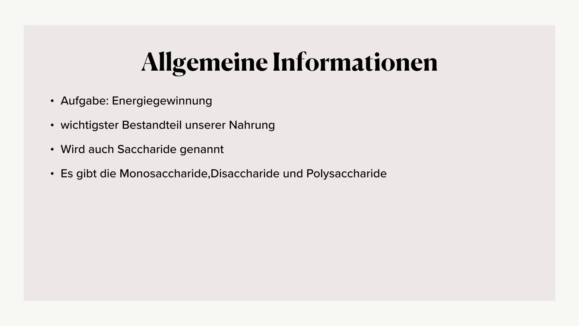 Kohlenhydrate
20.10.2021 Von: Lilli, Jaqueline und Asmen Gliederung
1. Allgemeine Information
2. Kohlenhydrate in der Chemie
3. Hauptsächlic