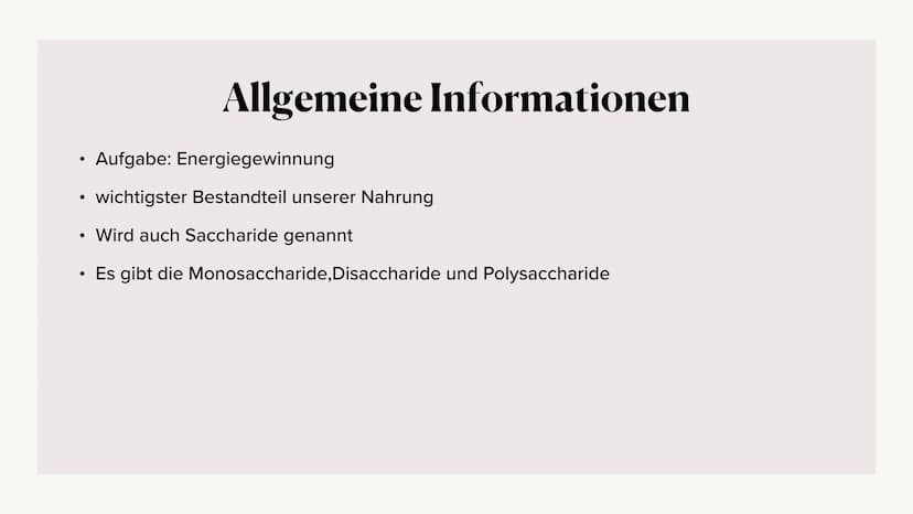 Kohlenhydrate
20.10.2021 Von: Lilli, Jaqueline und Asmen Gliederung
1. Allgemeine Information
2. Kohlenhydrate in der Chemie
3. Hauptsächlic