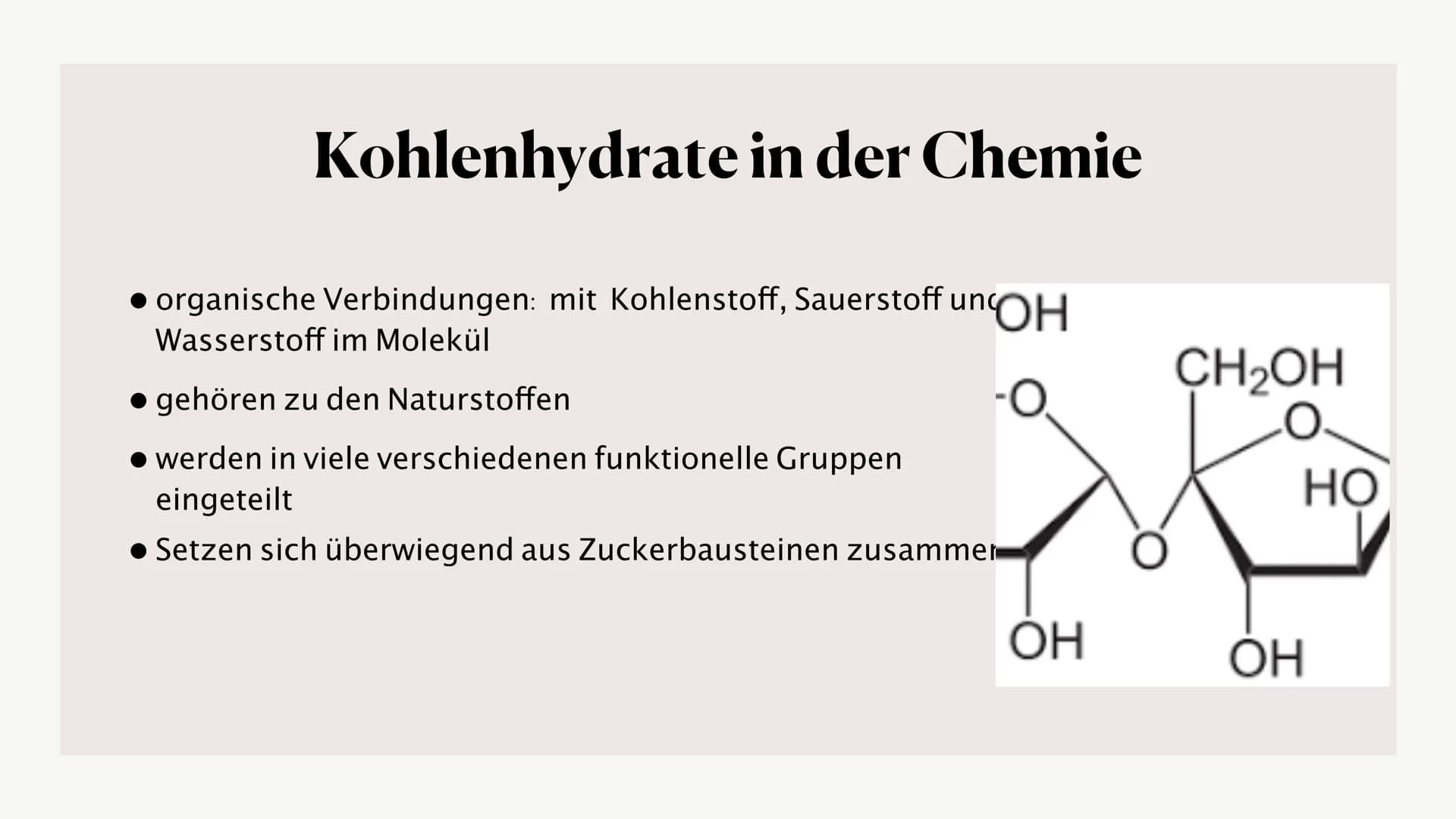 Kohlenhydrate
20.10.2021 Von: Lilli, Jaqueline und Asmen Gliederung
1. Allgemeine Information
2. Kohlenhydrate in der Chemie
3. Hauptsächlic