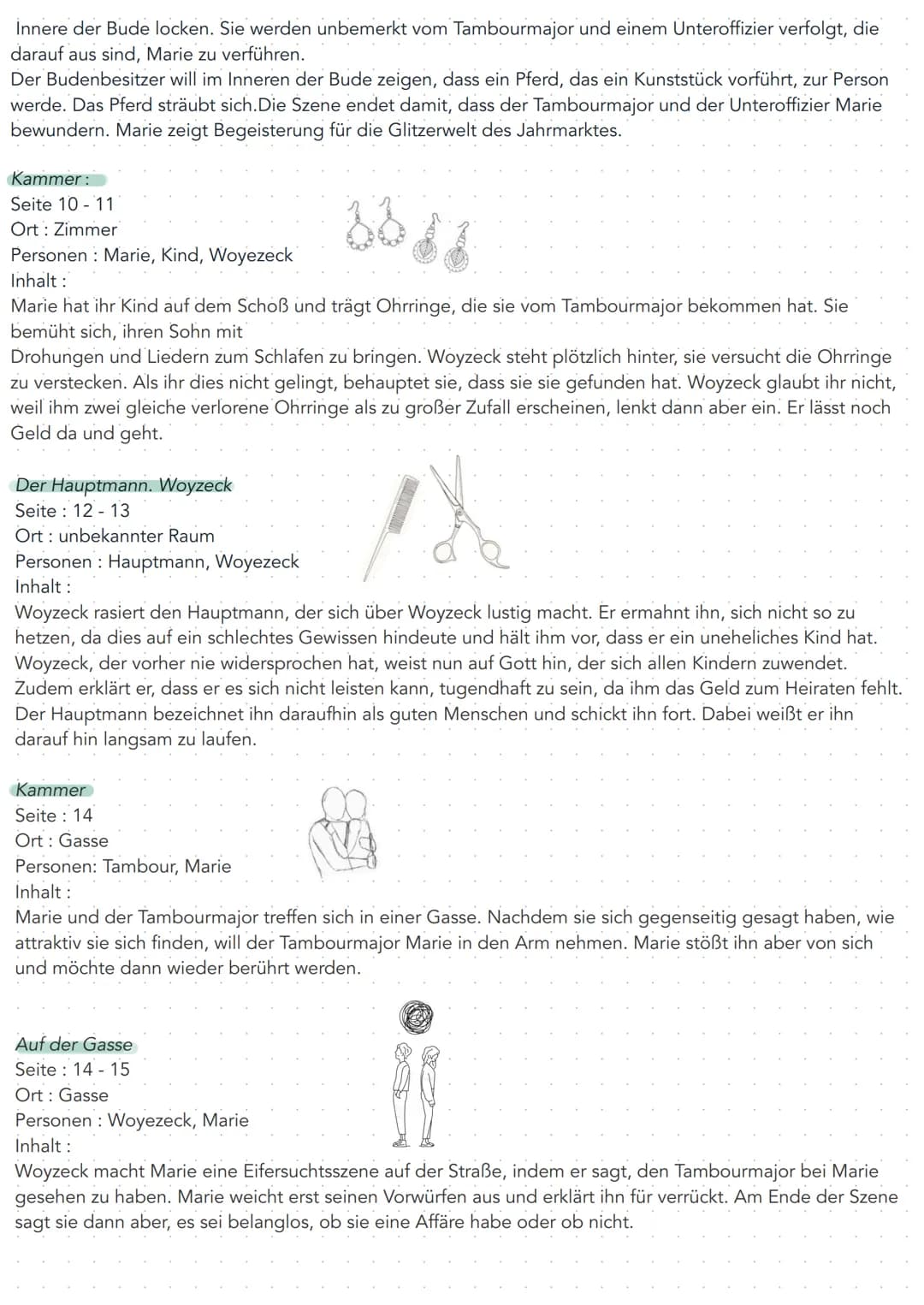 • Lesetagebuch
Dramenfragment Woyzeck
Allgemeine Zusammenfassung:
Woyzeck, die Hauptfigur des Dramas, gehört als Soldat und Barbier ein
Vert