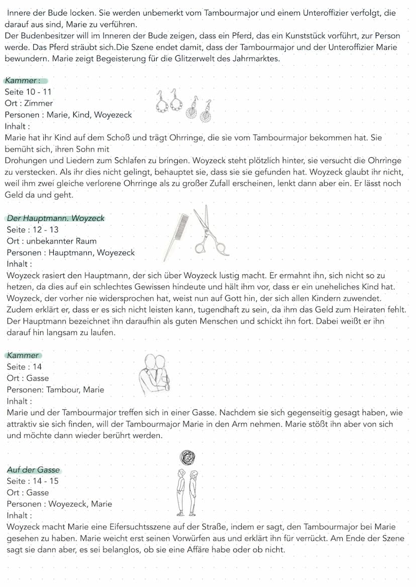 • Lesetagebuch
Dramenfragment Woyzeck
Allgemeine Zusammenfassung:
Woyzeck, die Hauptfigur des Dramas, gehört als Soldat und Barbier ein
Vert