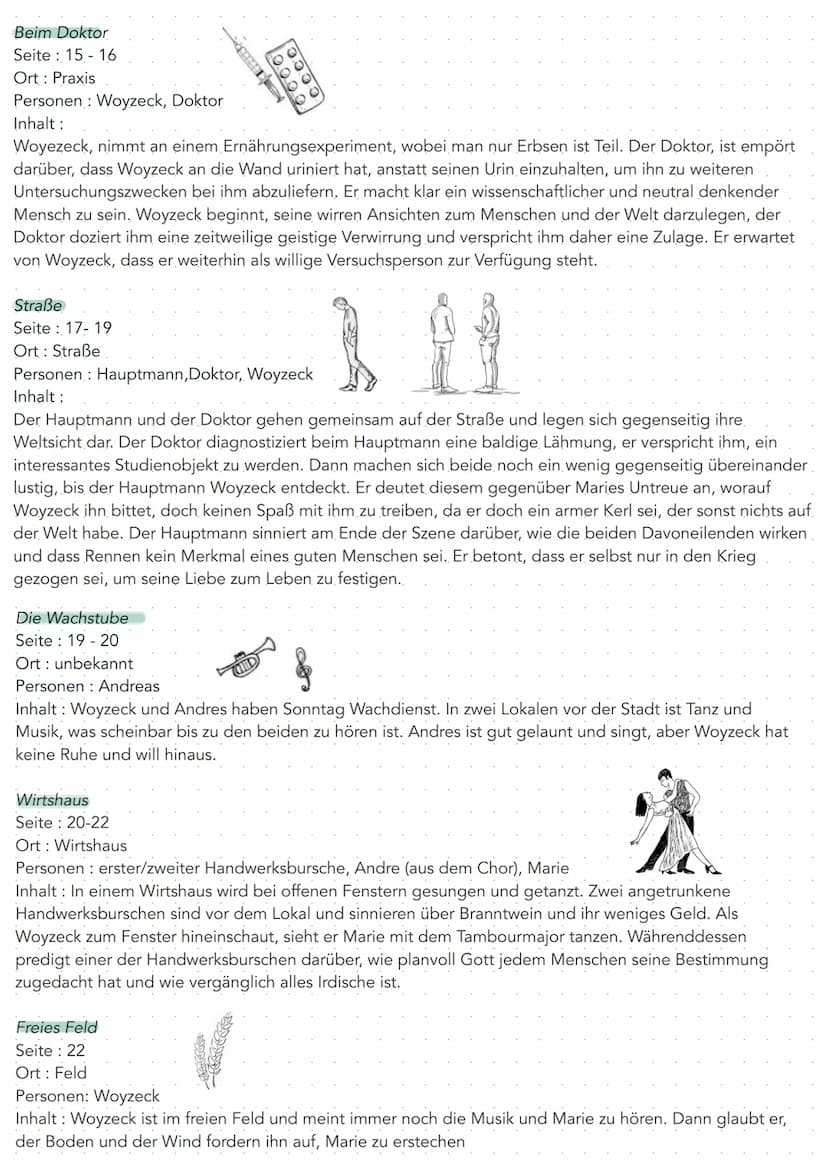 • Lesetagebuch
Dramenfragment Woyzeck
Allgemeine Zusammenfassung:
Woyzeck, die Hauptfigur des Dramas, gehört als Soldat und Barbier ein
Vert