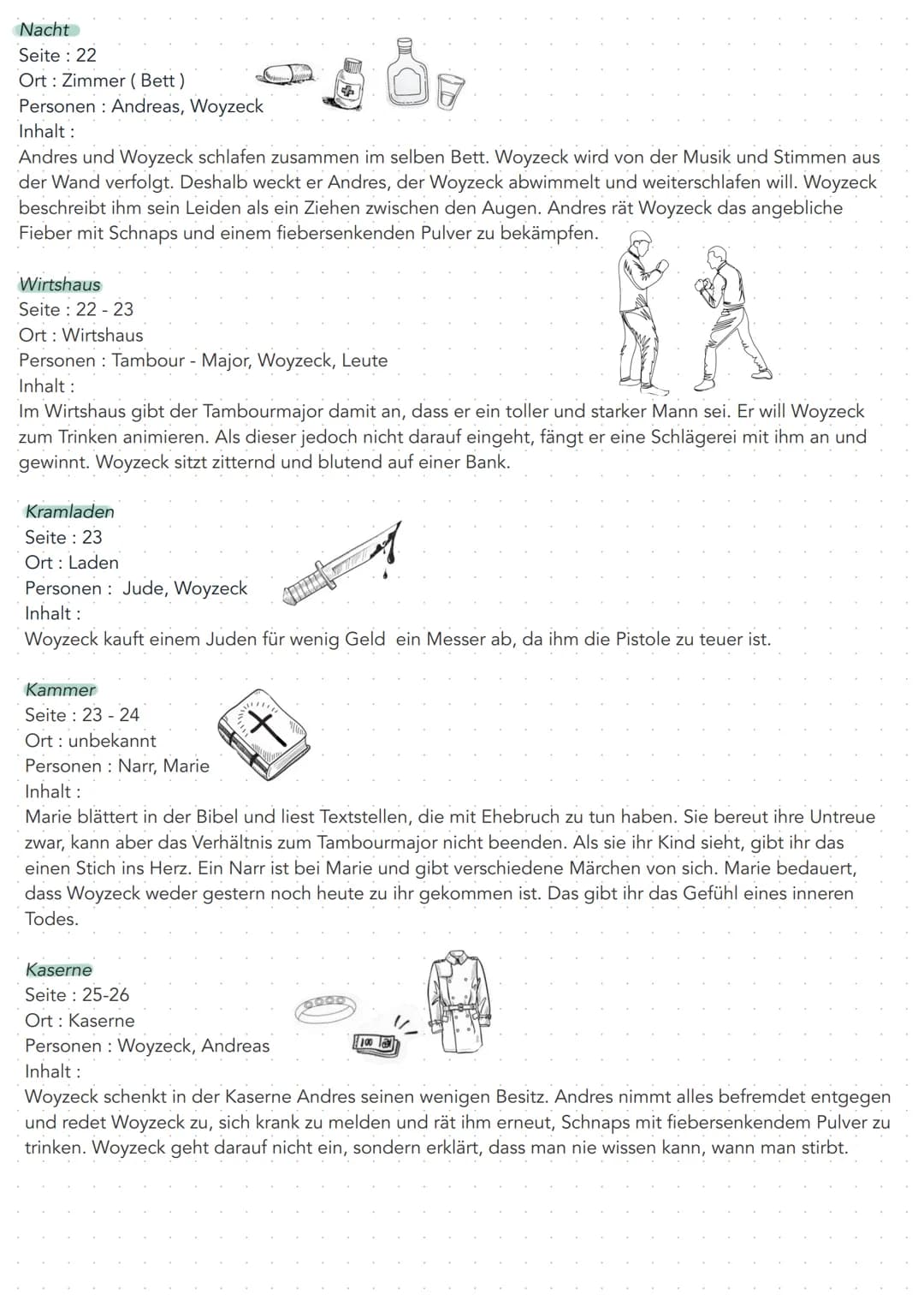 • Lesetagebuch
Dramenfragment Woyzeck
Allgemeine Zusammenfassung:
Woyzeck, die Hauptfigur des Dramas, gehört als Soldat und Barbier ein
Vert