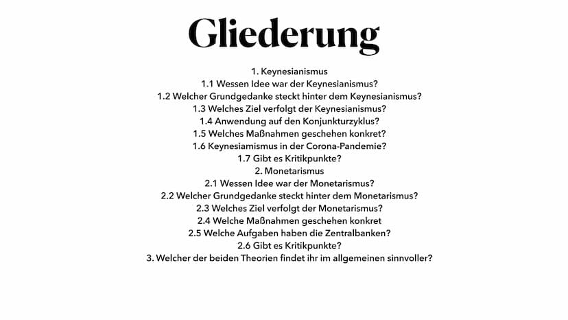 Wirtschaftspolitische Theorien
Ferdaus Formly am 08.03.2021 Gliederung
1. Keynesianismus
1.1 Wessen Idee war der Keynesianismus?
1.2 Welcher