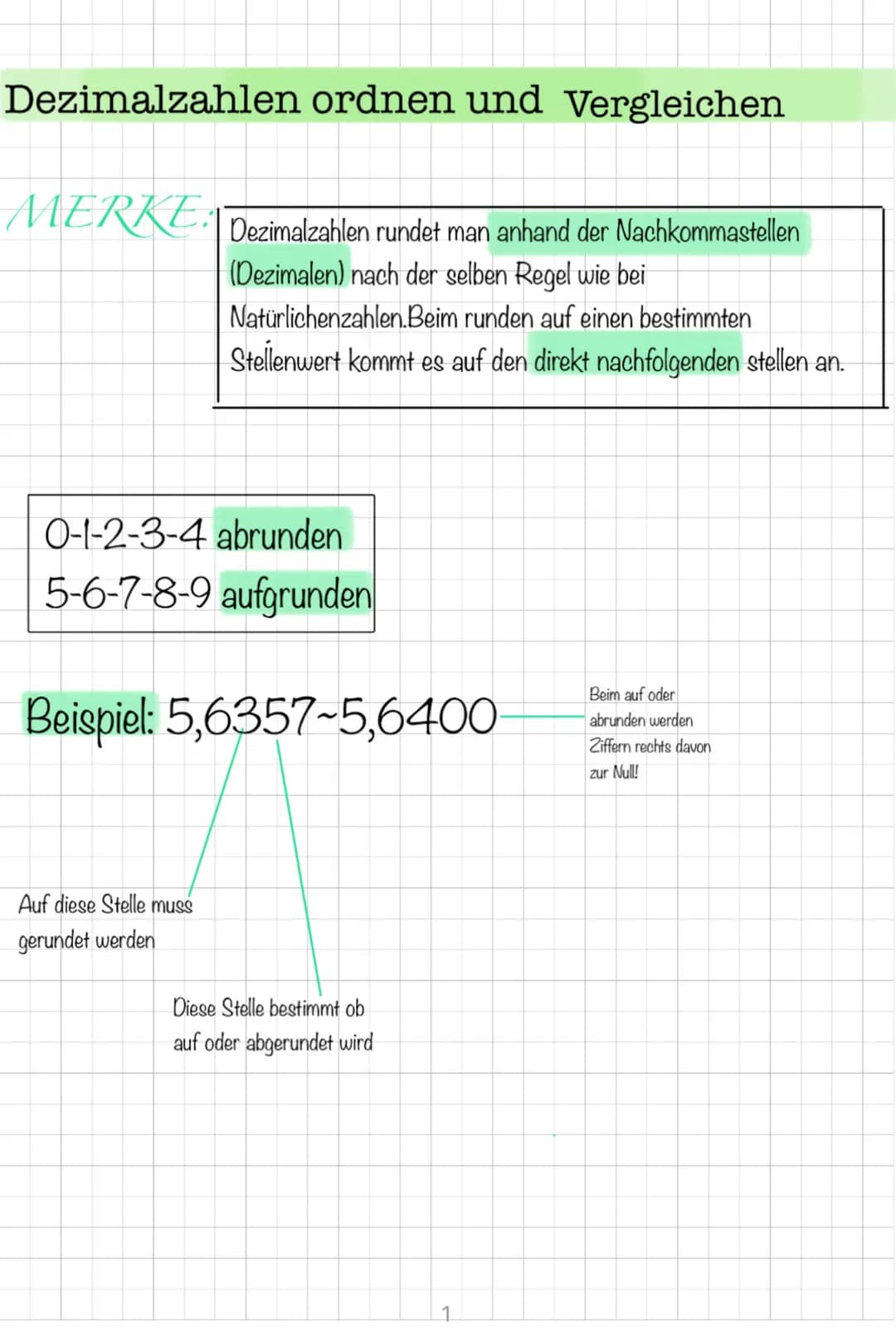 Dezimalzahlen ordnen und Vergleichen
MERKE Dezimalzahlen rundet man anhand der Nachkommastellen
(Dezimalen) nach der selben Regel wie bei
Na
