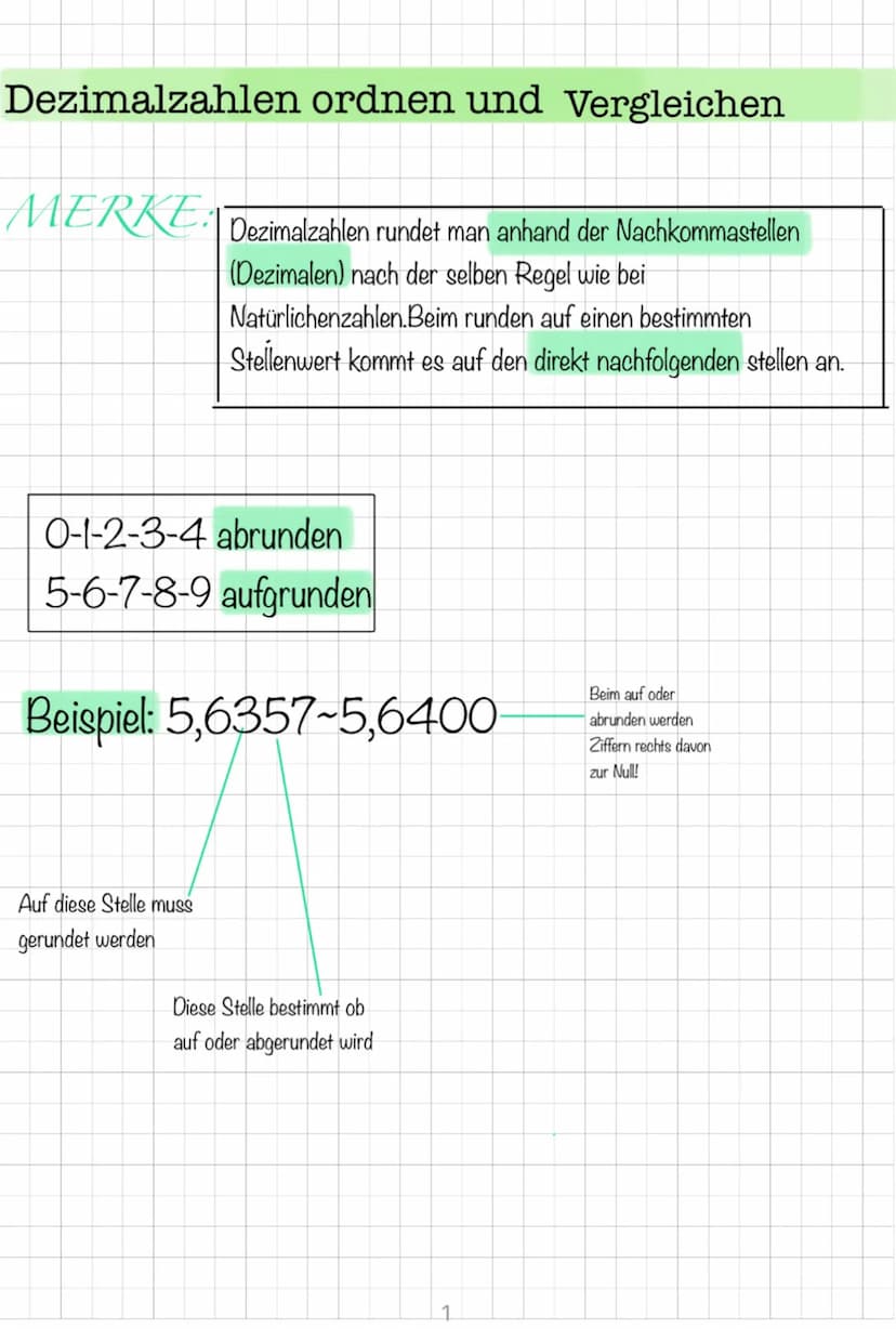 Dezimalzahlen ordnen und Vergleichen
MERKE Dezimalzahlen rundet man anhand der Nachkommastellen
(Dezimalen) nach der selben Regel wie bei
Na