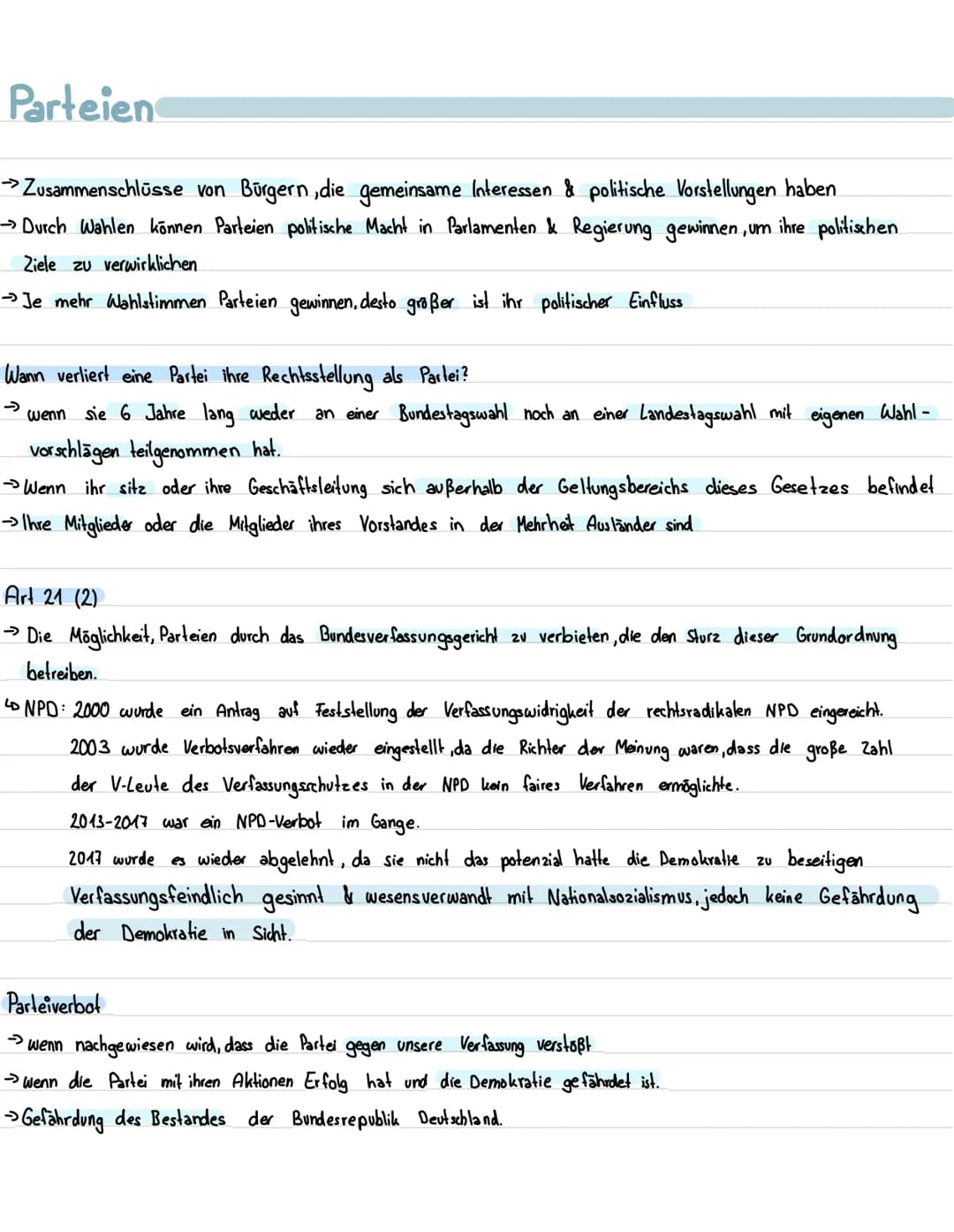 Parteien
→ Zusammenschlüsse von Bürgern, die gemeinsame Interessen & politische Vorstellungen haben
→→→Durch Wahlen können Parteien politisc