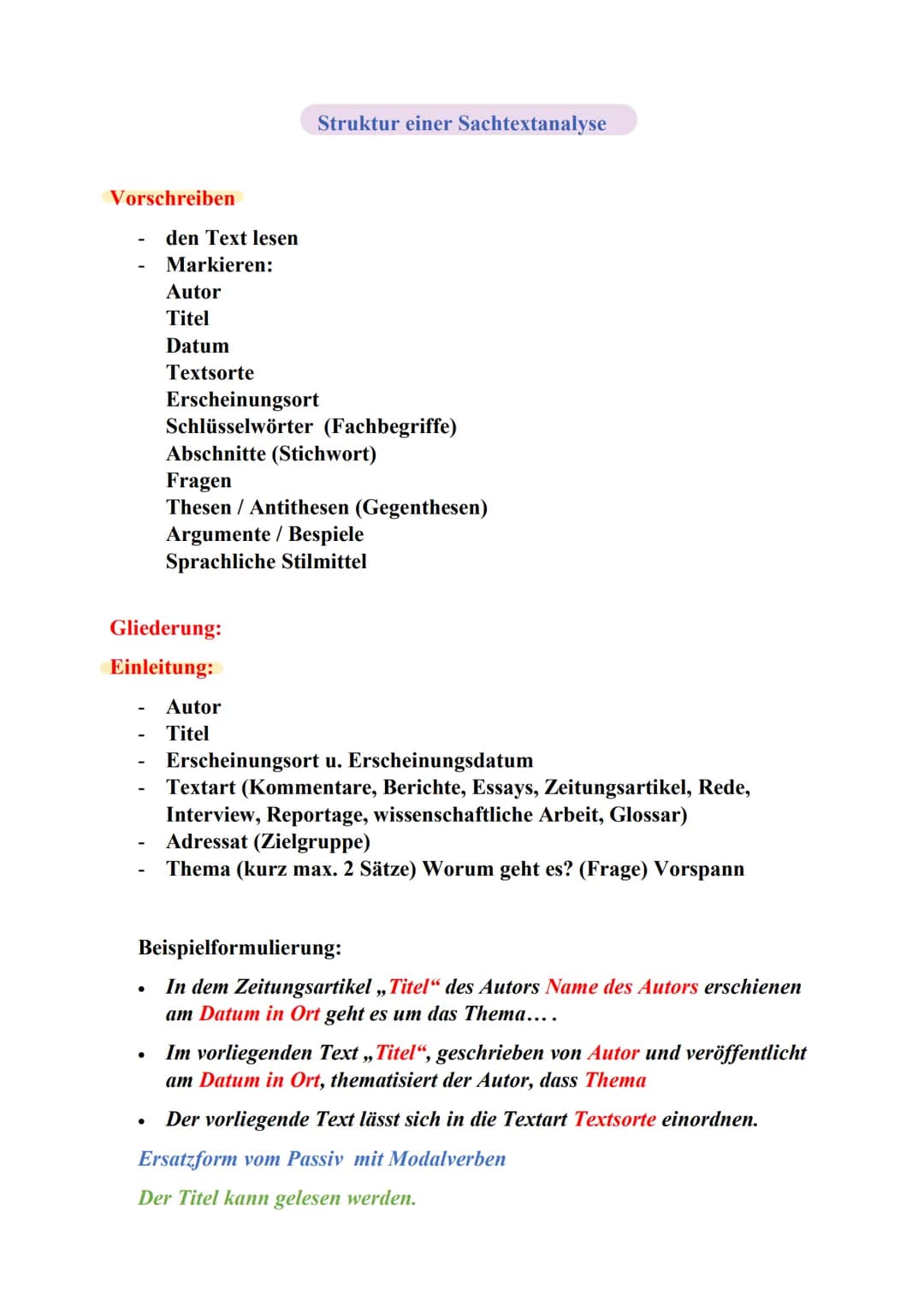 Vorschreiben
den Text lesen
Markieren:
Autor
Titel
Datum
Textsorte
●
Erscheinungsort
Schlüsselwörter (Fachbegriffe)
Abschnitte (Stichwort)
F