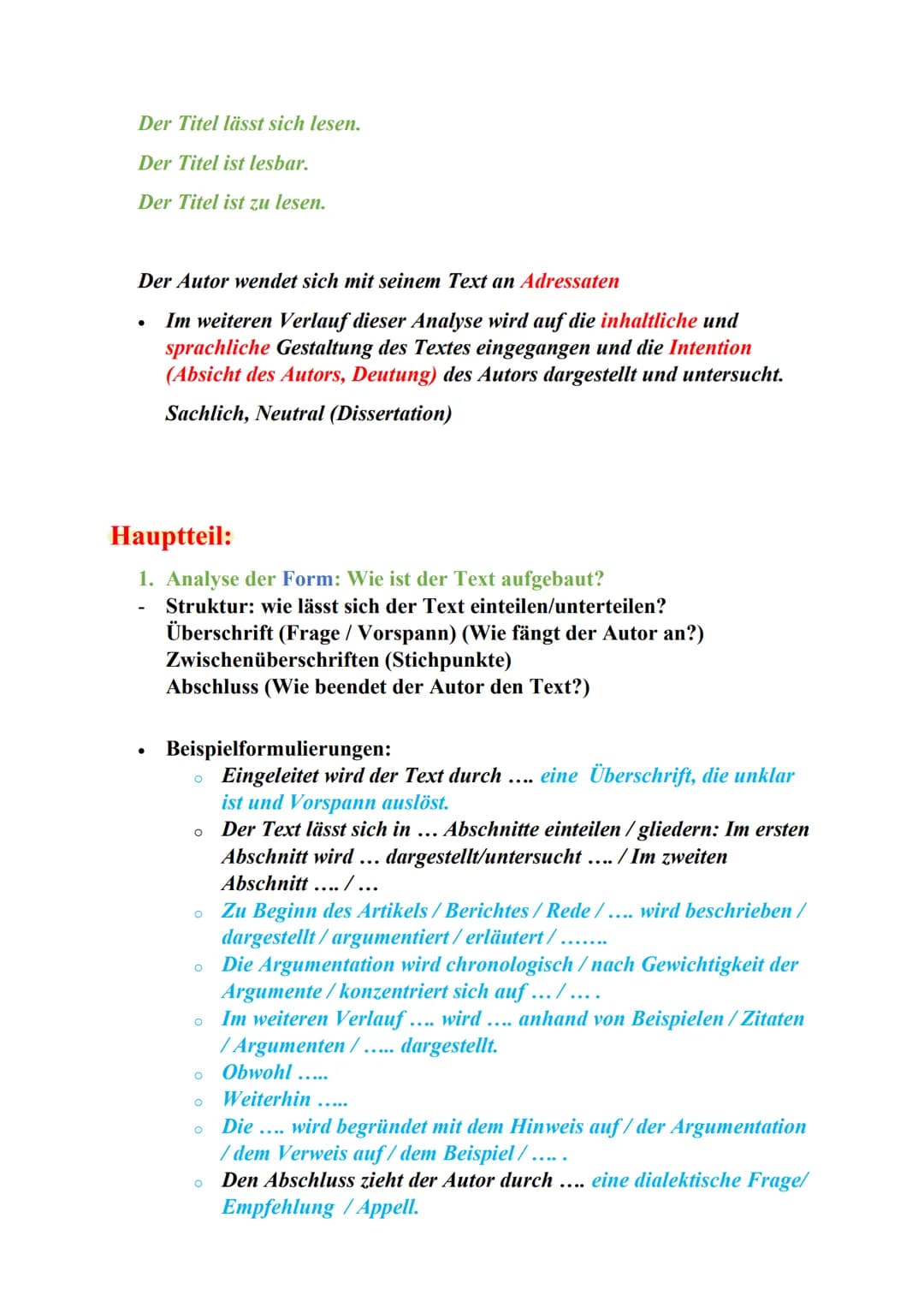 Vorschreiben
den Text lesen
Markieren:
Autor
Titel
Datum
Textsorte
●
Erscheinungsort
Schlüsselwörter (Fachbegriffe)
Abschnitte (Stichwort)
F