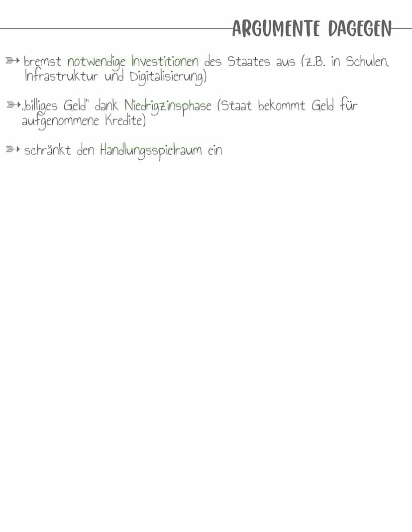 •Schuldenbremse - Pro & Kontra
PRO
-der Staat hat viel (..schwimmt im") Geld
-Firmen können keine neuen Aufträge.
entgegennehmen
-Lehrer und