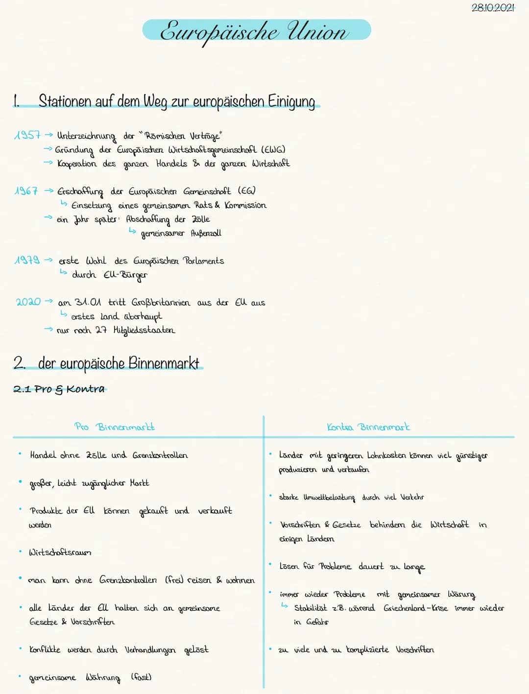 1.
1957
Stationen auf dem Weg zur europäischen Einigung
Unterzeichnung der "Römischen Verträge"
Gründung der Europäischen Wirtschaftsgemeins