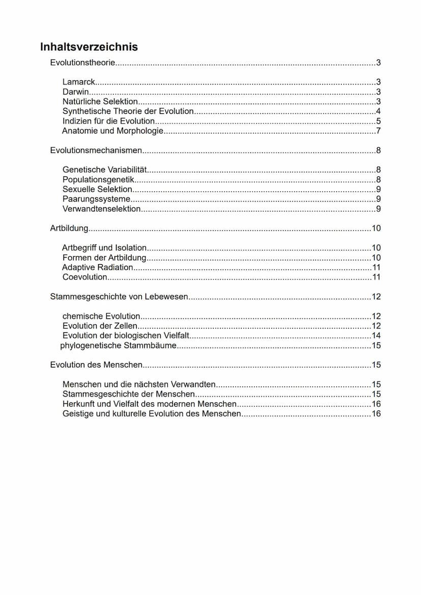 Biologie
eA
Semester 4
- Entwicklung der Vielfalt des Lebens - Inhaltsverzeichnis
Evolutionstheorie..
Lamarck..
Darwin......
Natürliche Sele
