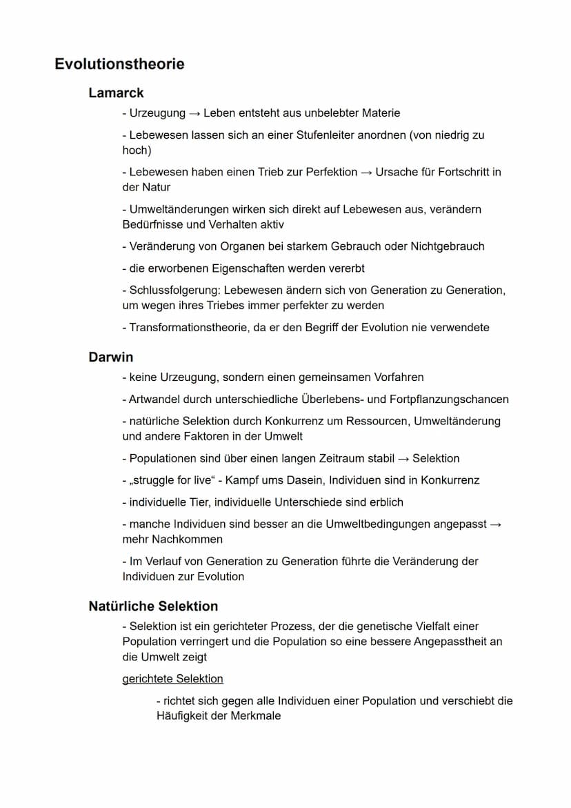 Biologie
eA
Semester 4
- Entwicklung der Vielfalt des Lebens - Inhaltsverzeichnis
Evolutionstheorie..
Lamarck..
Darwin......
Natürliche Sele