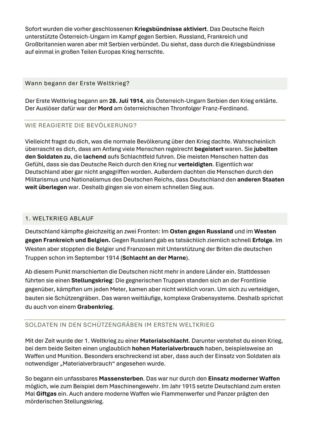 DER ERSTE WELTKRIEG
Der Erste Weltkrieg ging von 1914 bis 1918. Deutschland und Österreich-Ungarn kämpften gegen
Frankreich, Großbritannien,