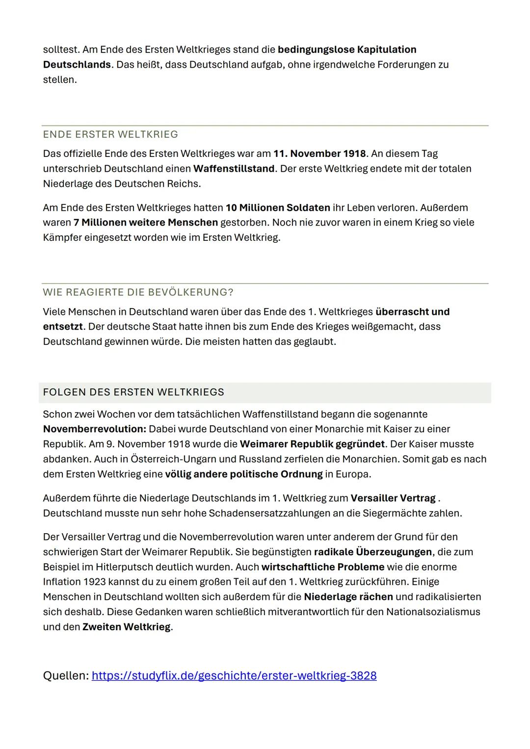 DER ERSTE WELTKRIEG
Der Erste Weltkrieg ging von 1914 bis 1918. Deutschland und Österreich-Ungarn kämpften gegen
Frankreich, Großbritannien,