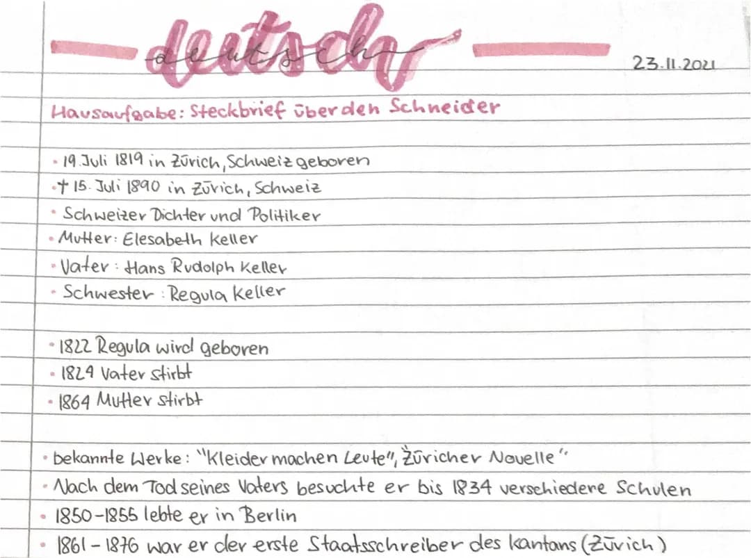 Gottfried Keller STECKBRIEF