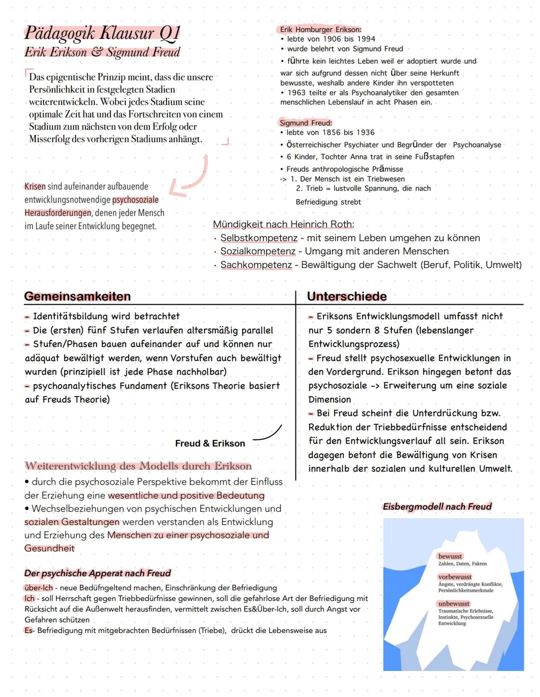 Pädagogik Klausur Q1
Erik Erikson & Sigmund Freud
Das epigentische Prinzip meint, dass die unsere
Persönlichkeit in festgelegten Stadien
wei