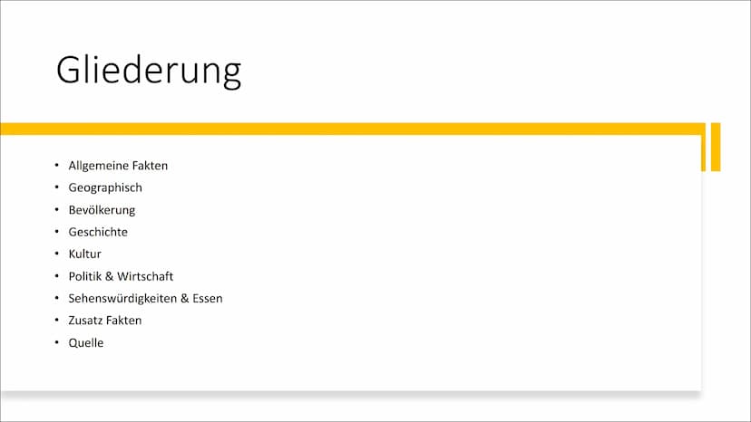Kanada Gliederung
Allgemeine Fakten
Geographisch
Bevölkerung
• Geschichte
• Kultur
●
Politik & Wirtschaft
Sehenswürdigkeiten & Essen
• Zusat