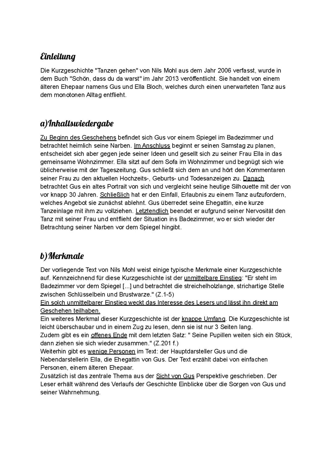 Kurzgeschichte Tanzen gehen