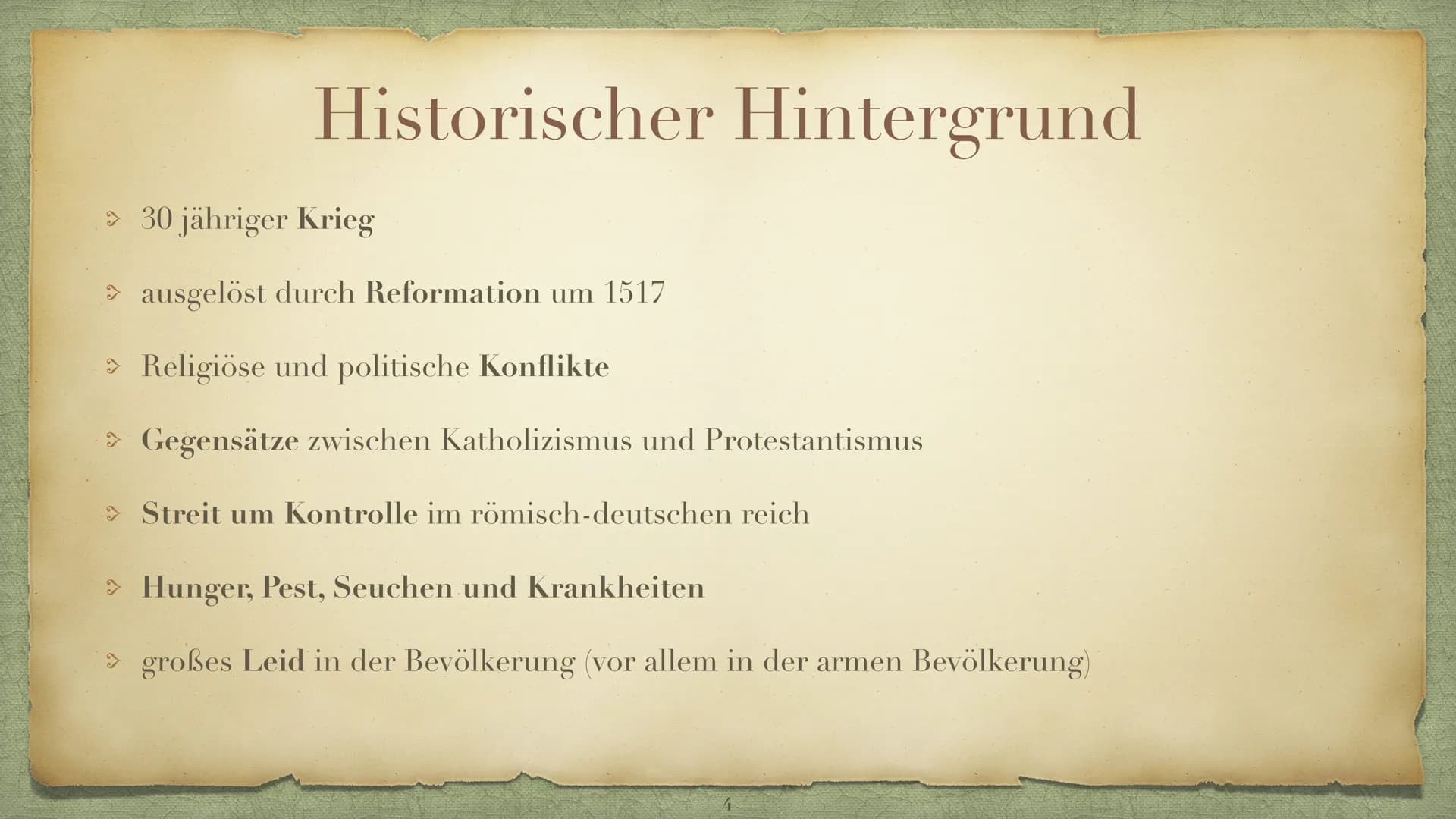 Die Epoche Barock
Ein Zeitalter der Gegensätzen, Inhaltsverzeichnis
Was versteht man unter Barock?- Folie 3
> Historischer Hintergrund -Foli