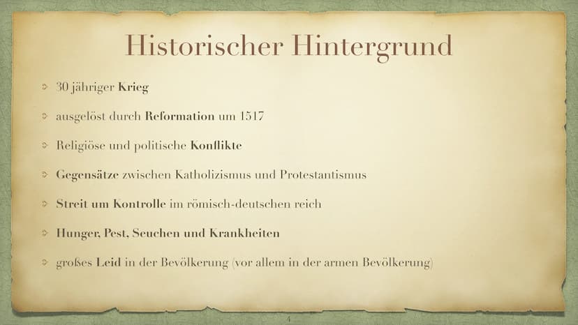 Die Epoche Barock
Ein Zeitalter der Gegensätzen, Inhaltsverzeichnis
Was versteht man unter Barock?- Folie 3
> Historischer Hintergrund -Foli