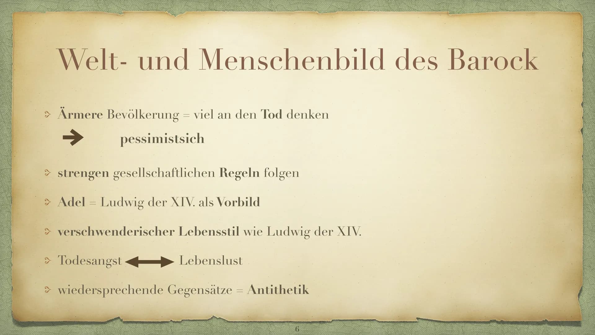 Die Epoche Barock
Ein Zeitalter der Gegensätzen, Inhaltsverzeichnis
Was versteht man unter Barock?- Folie 3
> Historischer Hintergrund -Foli