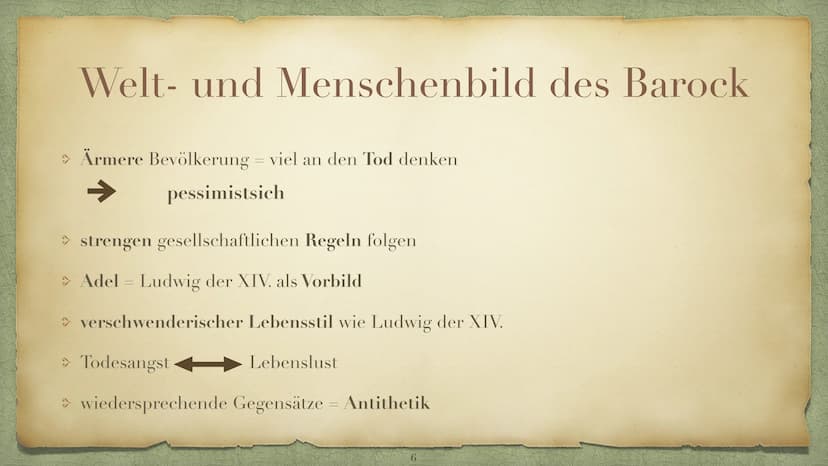 Die Epoche Barock
Ein Zeitalter der Gegensätzen, Inhaltsverzeichnis
Was versteht man unter Barock?- Folie 3
> Historischer Hintergrund -Foli