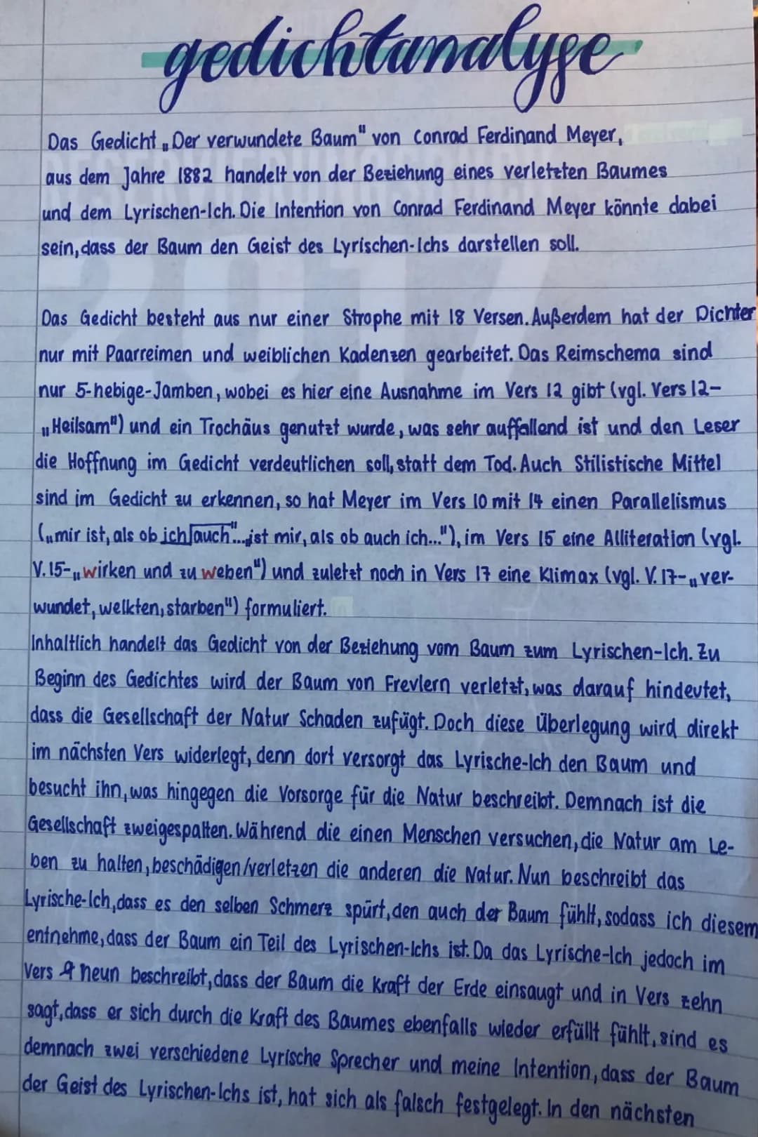 Gedichtanalyse: „Der verwundete Baum” und die Epoche von Conrad Ferdinand Meyer