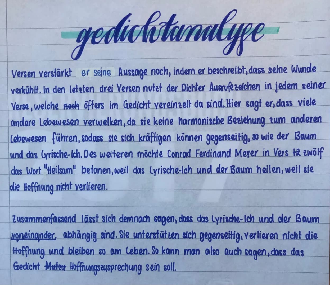 gedichtanalyse
Das Gedicht Der verwundete Baum" von Conrad Ferdinand Meyer,
aus dem Jahre 1882 handelt von der Beziehung eines verletzten Ba