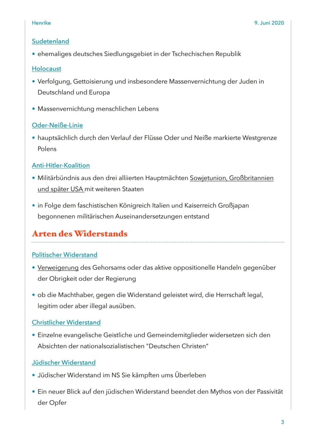 Henrike
Begriffe
Partisan
• Kein regulärer Soldat
• Handelt aus dem Hinterhalt und unauffällig
Widerstandskämpfer
Angehöriger einer Widersta