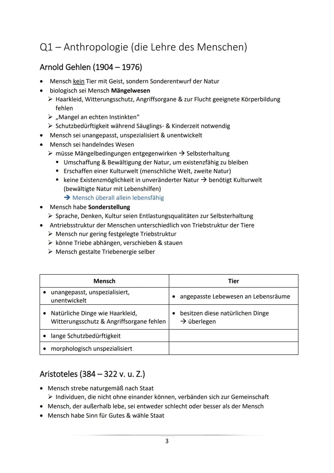 Ethik-Lernzettel
mündliches Abitur 2022
von Sarah Gerber Inhaltsverzeichnis
Q1 - Anthropologie (die Lehre des Menschen)
Arnold Gehlen (1904-