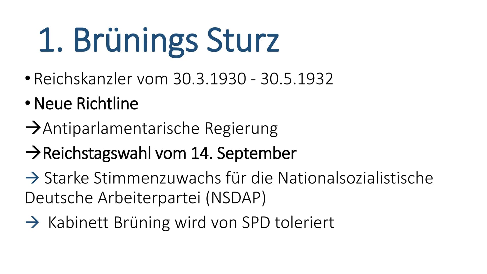 Hitlers Machtergreifung
Zähmen,entzaubern, spalten, einrahmen - Wie Hitler
beikommen? Gliederung
1. Brünings Sturz
2. Zähmungskonzept Schlei