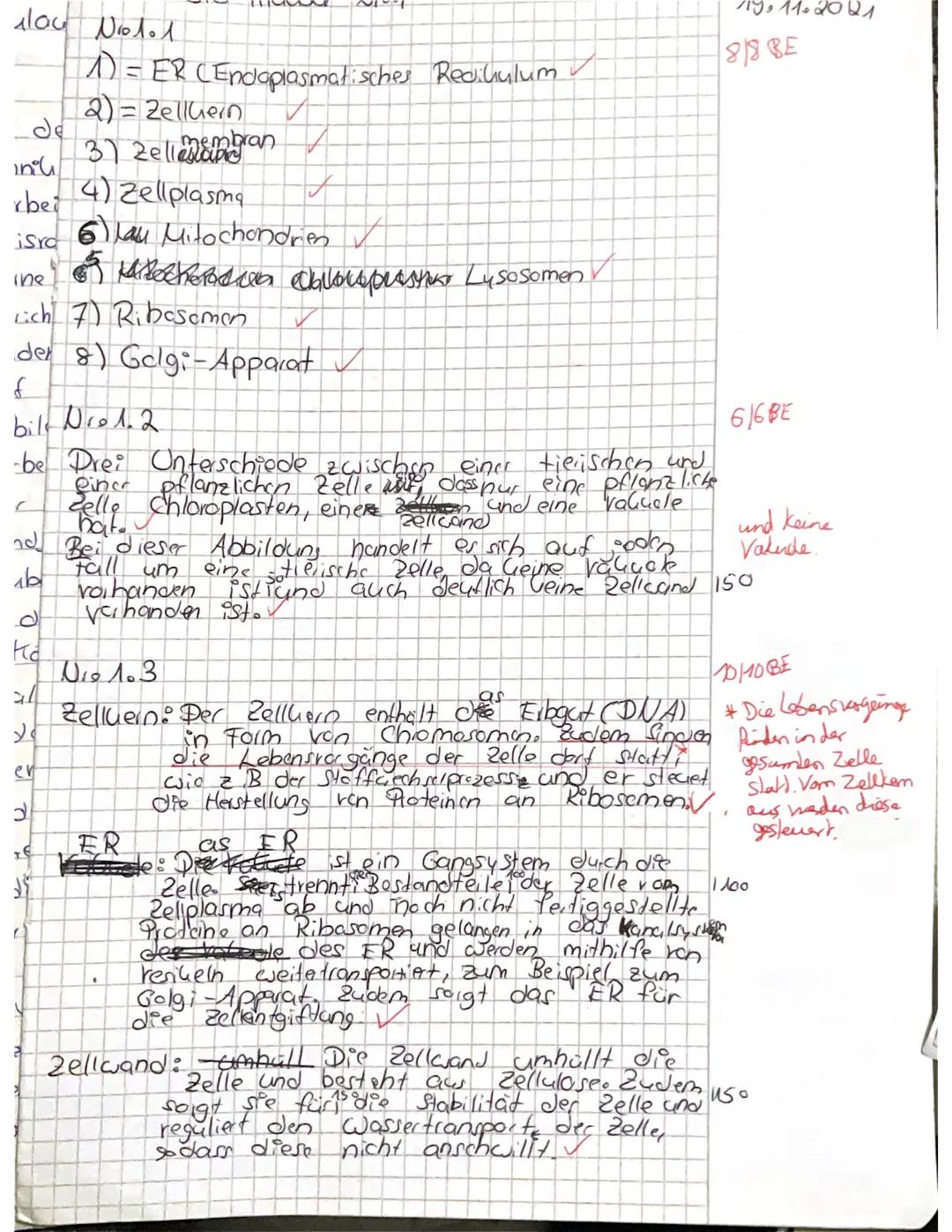 Biologieklausur 1-Struktur und Funktion von Zellen
Klasse: 11
Aufgabe 1: Die Zelle (28 BE)
Aufgabe 1.1: Benenne die nummerierten Zellorganel