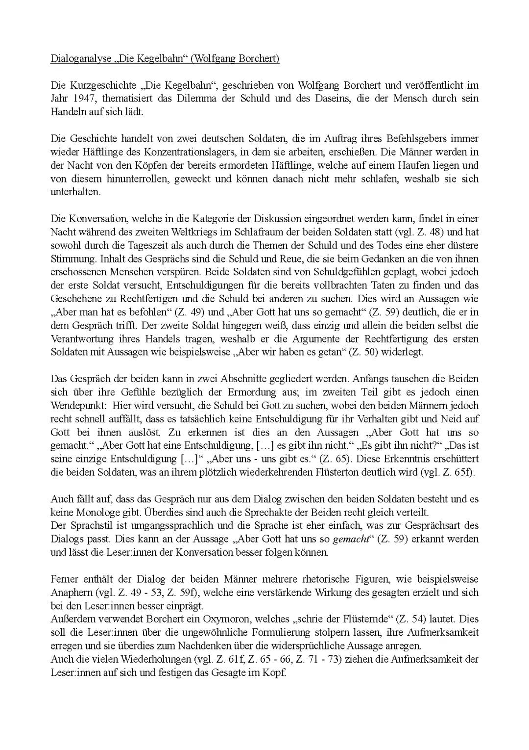 Dialoganalyse Die Kegelbahn (Borchert)