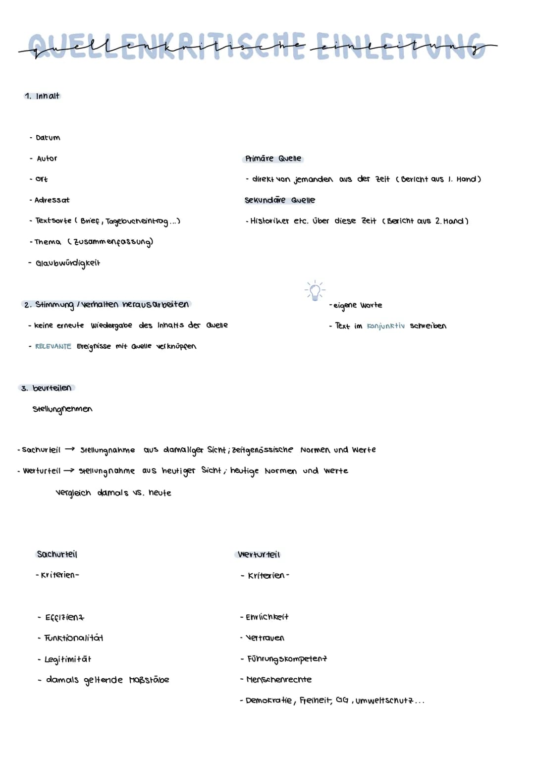 QUELLENKRITISCHE EINLEITUNG
1. Inhalt
- Datum
- Autor
- ort
- Adressat
- Textsorte ( Brief, Tagebucheintrag...)
-Thema (Zusammenfassung)
Gla