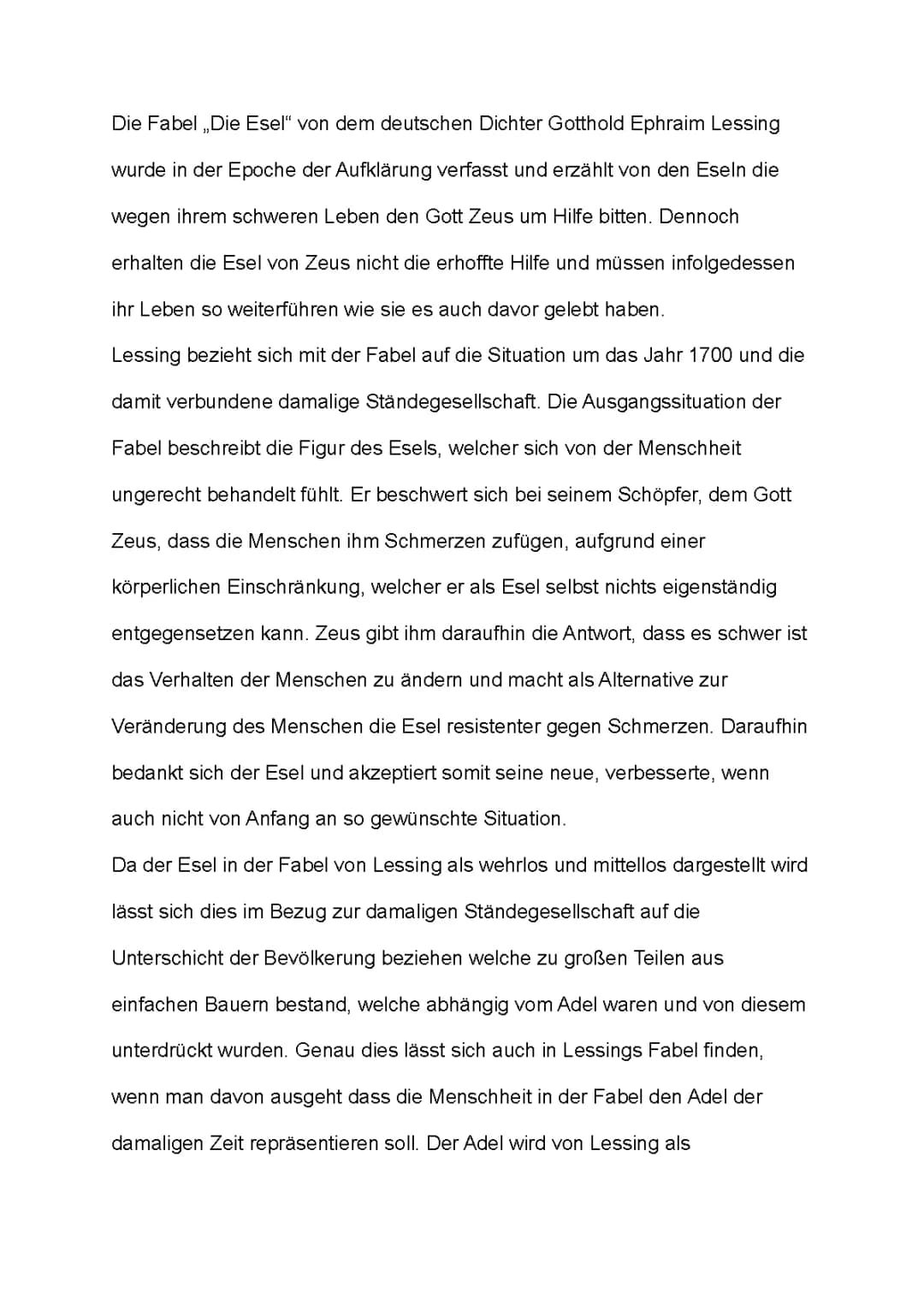 Analyse „Die Esel“ von Lessing 