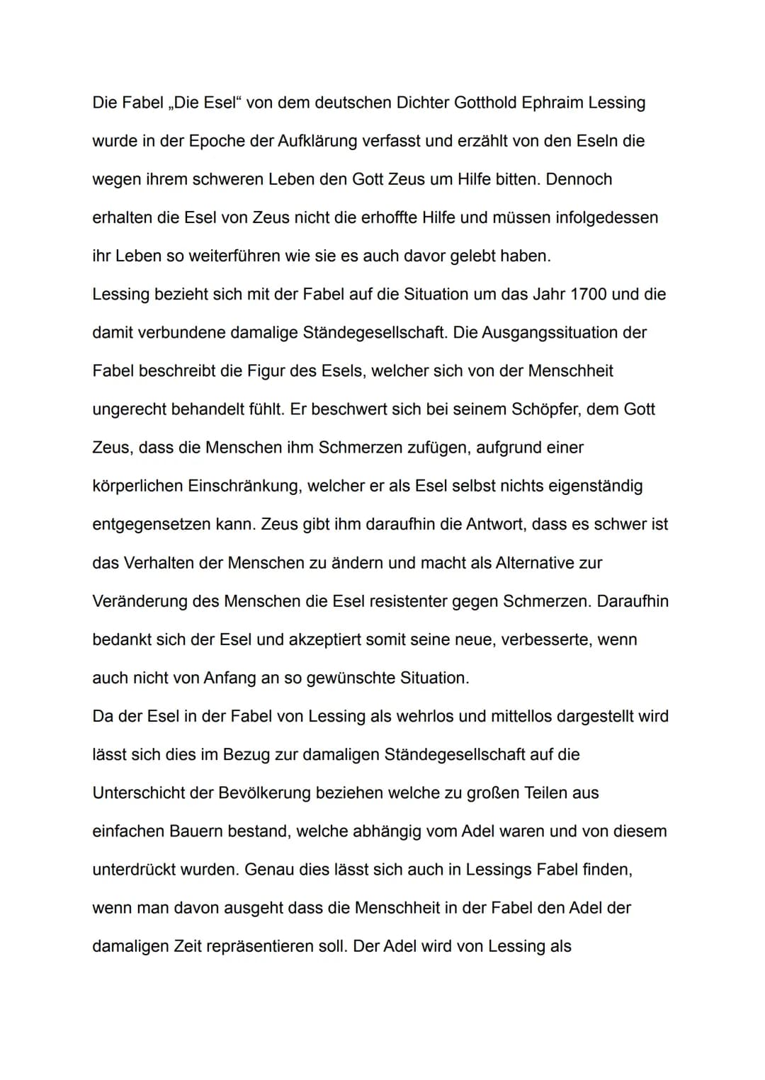 Die Fabel ,,Die Esel" von dem deutschen Dichter Gotthold Ephraim Lessing
wurde in der Epoche der Aufklärung verfasst und erzählt von den Ese