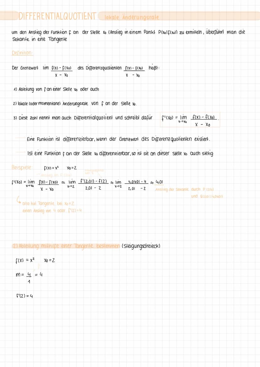 KLAUSUR VORBEREITUNG
DIFFERENZQUOTIENT
Definition
Gegeben ist eine Funktion f.
Der Quotient f(b)-f(a) heißt Differenzquotient oder mittlere 