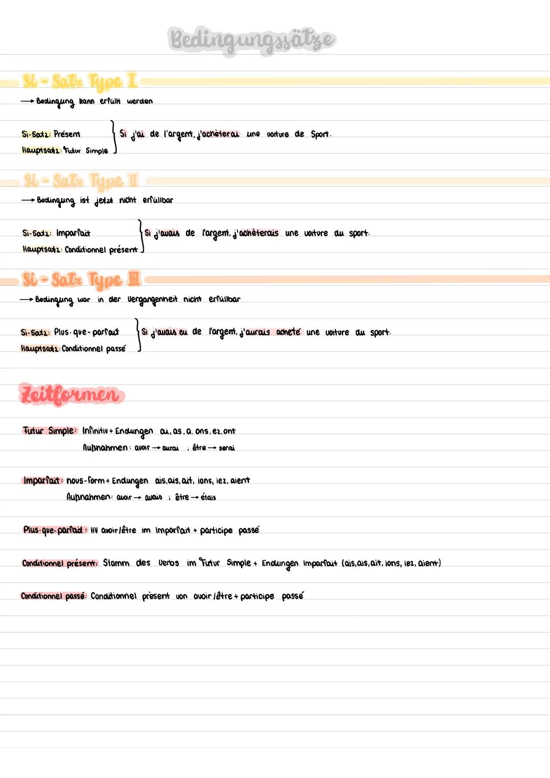 Si-Sate Type I
-
→ Bedingung kann erfullt werden
Si-Satz: Présent
Hauptsat2: Futur Simple
Bedingungssätze
Si j'ai de l'argent, j'achèterai u